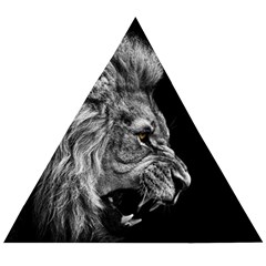 Roar Angry Male Lion Black Wooden Puzzle Triangle by Mog4mog4