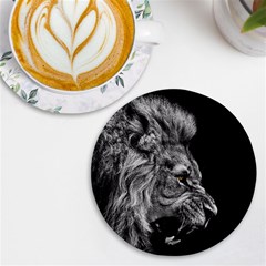 Roar Angry Male Lion Black Uv Print Round Tile Coaster by Mog4mog4