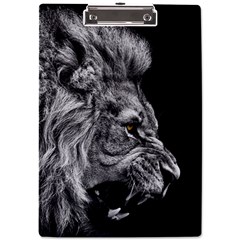 Roar Angry Male Lion Black A4 Acrylic Clipboard by Mog4mog4