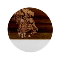 Roar Angry Male Lion Black Marble Wood Coaster (round)