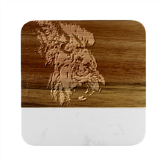 Roar Angry Male Lion Black Marble Wood Coaster (square) by Mog4mog4