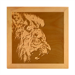 Roar Angry Male Lion Black Wood Photo Frame Cube