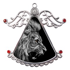 Roar Angry Male Lion Black Metal Angel With Crystal Ornament