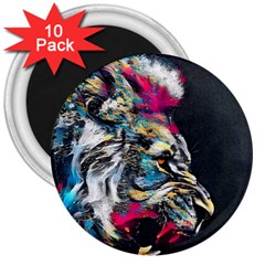 Angry Male Lion Roar 3  Magnets (10 pack) 