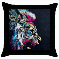 Angry Male Lion Roar Throw Pillow Case (Black)