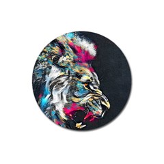 Angry Male Lion Roar Magnet 3  (round)