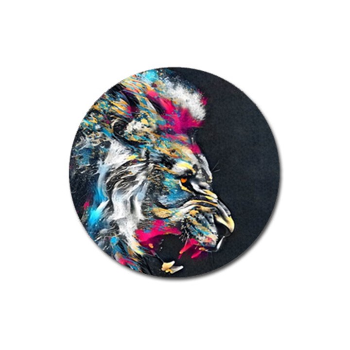 Angry Male Lion Roar Magnet 3  (Round)