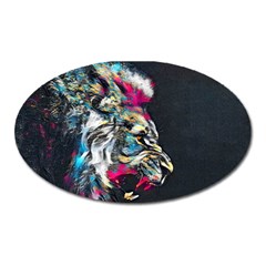 Angry Male Lion Roar Oval Magnet