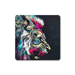 Angry Male Lion Roar Square Magnet