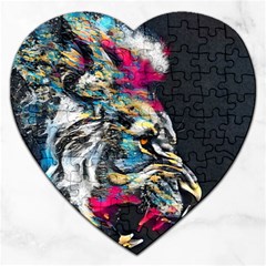 Angry Male Lion Roar Jigsaw Puzzle (Heart)