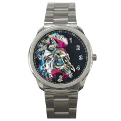 Angry Male Lion Roar Sport Metal Watch