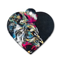 Angry Male Lion Roar Dog Tag Heart (One Side)