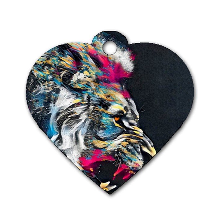 Angry Male Lion Roar Dog Tag Heart (One Side)