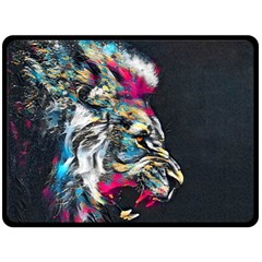 Angry Male Lion Roar Fleece Blanket (Large)