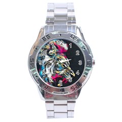 Angry Male Lion Roar Stainless Steel Analogue Watch