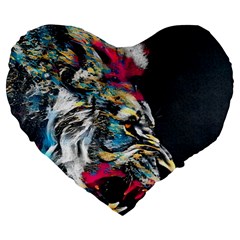 Angry Male Lion Roar Large 19  Premium Heart Shape Cushions