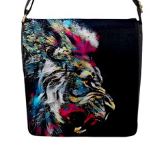 Angry Male Lion Roar Flap Closure Messenger Bag (L)