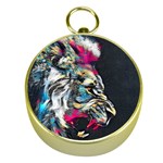 Angry Male Lion Roar Gold Compasses Front