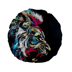 Angry Male Lion Roar Standard 15  Premium Flano Round Cushions