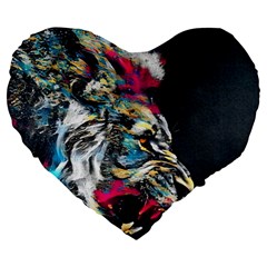 Angry Male Lion Roar Large 19  Premium Flano Heart Shape Cushions