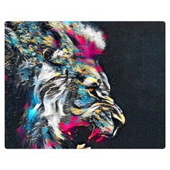 Angry Male Lion Roar Two Sides Premium Plush Fleece Blanket (medium) by Mog4mog4