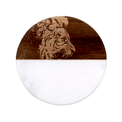 Angry Male Lion Roar Classic Marble Wood Coaster (round)  by Mog4mog4