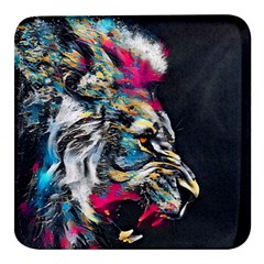 Angry Male Lion Roar Square Glass Fridge Magnet (4 Pack) by Mog4mog4