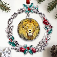 Lion Lioness Wildlife Hunter Metal X mas Wreath Holly Leaf Ornament by Mog4mog4