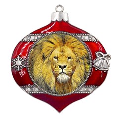 Lion Lioness Wildlife Hunter Metal Snowflake And Bell Red Ornament