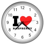 I love raspberry Wall Clock (Silver) Front