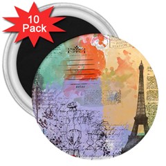 Scrapbook Paris Vintage France 3  Magnets (10 Pack)  by Mog4mog4