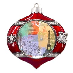 Scrapbook Paris Vintage France Metal Snowflake And Bell Red Ornament