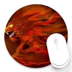 Fire Lion Flames Light Mystical Dangerous Wild Round Mousepad by Mog4mog4