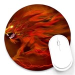 Fire Lion Flames Light Mystical Dangerous Wild Round Mousepad Front