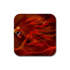 Fire Lion Flames Light Mystical Dangerous Wild Rubber Square Coaster (4 Pack) by Mog4mog4