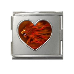 Fire Lion Flames Light Mystical Dangerous Wild Mega Link Heart Italian Charm (18mm) by Mog4mog4