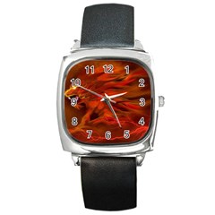 Fire Lion Flames Light Mystical Dangerous Wild Square Metal Watch by Mog4mog4