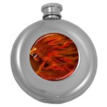 Fire Lion Flames Light Mystical Dangerous Wild Round Hip Flask (5 oz) Front