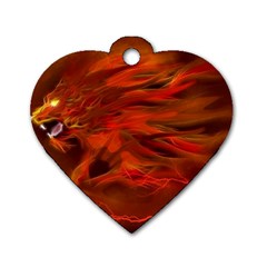 Fire Lion Flames Light Mystical Dangerous Wild Dog Tag Heart (one Side) by Mog4mog4