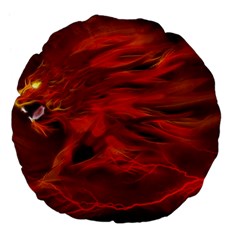 Fire Lion Flames Light Mystical Dangerous Wild Large 18  Premium Flano Round Cushions by Mog4mog4