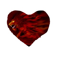 Fire Lion Flames Light Mystical Dangerous Wild Standard 16  Premium Flano Heart Shape Cushions by Mog4mog4