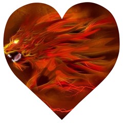 Fire Lion Flames Light Mystical Dangerous Wild Wooden Puzzle Heart by Mog4mog4