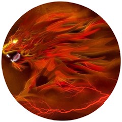 Fire Lion Flames Light Mystical Dangerous Wild Wooden Puzzle Round by Mog4mog4