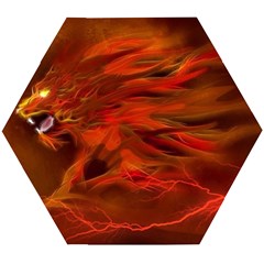 Fire Lion Flames Light Mystical Dangerous Wild Wooden Puzzle Hexagon by Mog4mog4