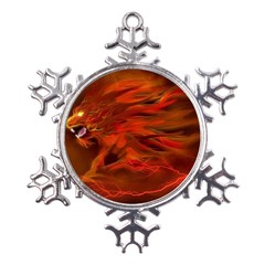 Fire Lion Flames Light Mystical Dangerous Wild Metal Large Snowflake Ornament by Mog4mog4