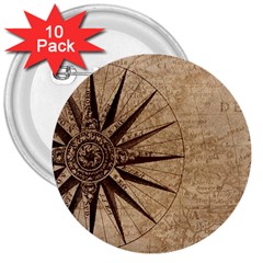 Compass Map Nautical Antique 3  Buttons (10 Pack)  by Mog4mog4