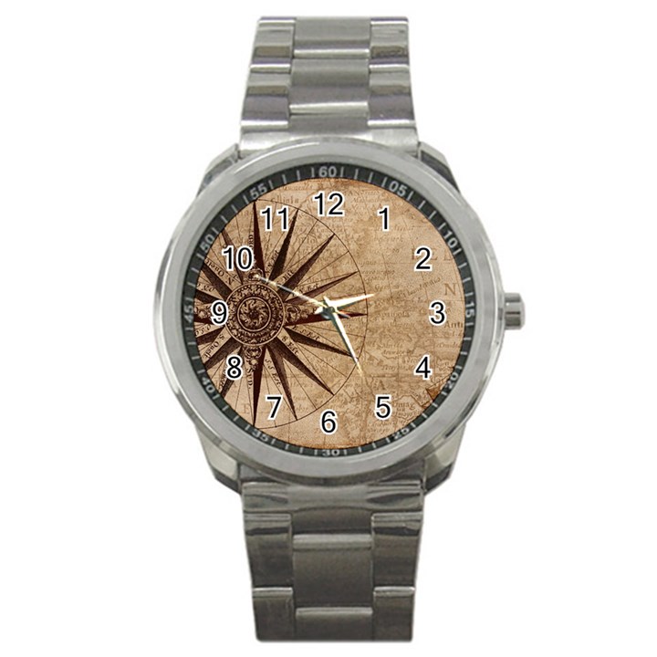 Compass Map Nautical Antique Sport Metal Watch