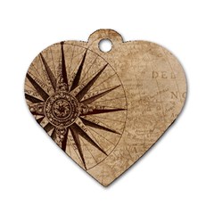 Compass Map Nautical Antique Dog Tag Heart (two Sides) by Mog4mog4