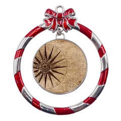 Compass Map Nautical Antique Metal Red Ribbon Round Ornament by Mog4mog4