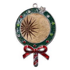 Compass Map Nautical Antique Metal X mas Lollipop With Crystal Ornament